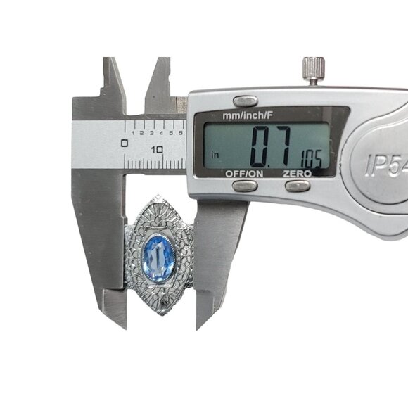 Silver-Tone Art Deco Blue Glass Open Back Filigree Bar Pin - Picture 7 of 8